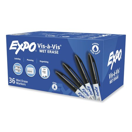 EXPO Vis-a-Vis Wet Erase Marker, Fine Bullet Tip, Black, PK36, 36PK 2134342